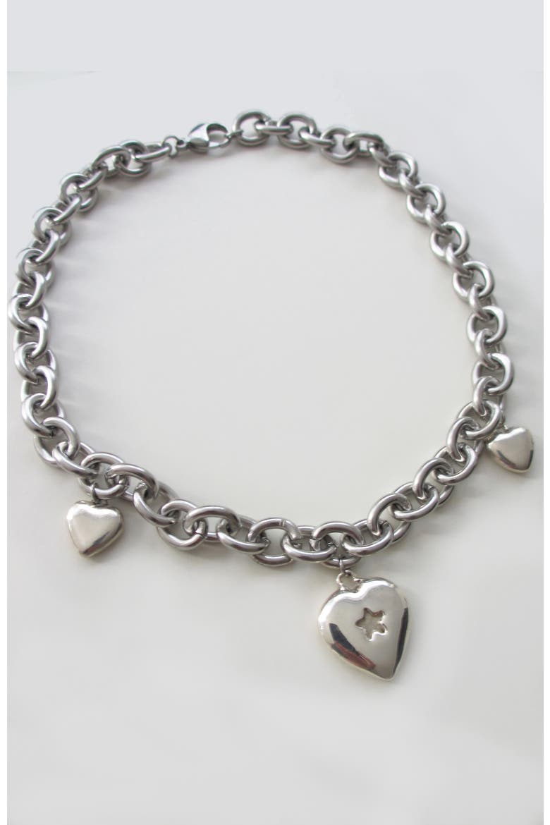 Star Multi Heart Chain Choker, Main, color, Silver