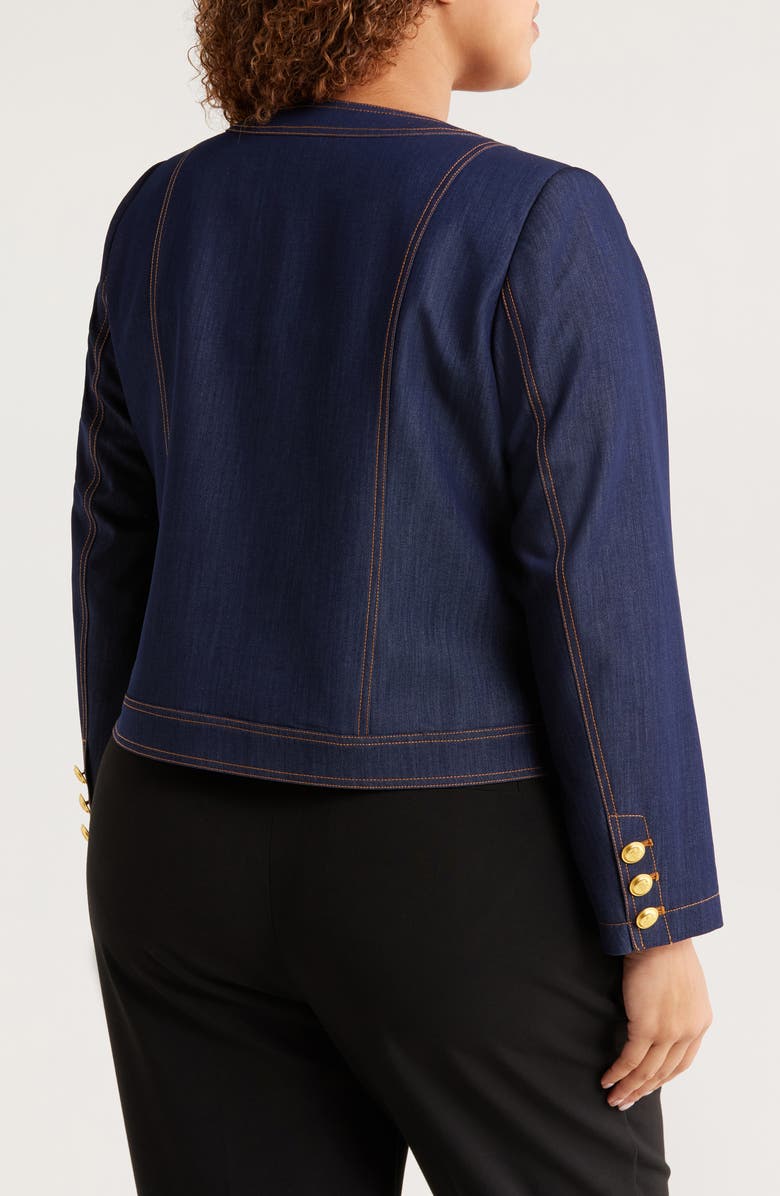 Tahari ASL Crop Denim Jacket, Alternate, color, Denim
