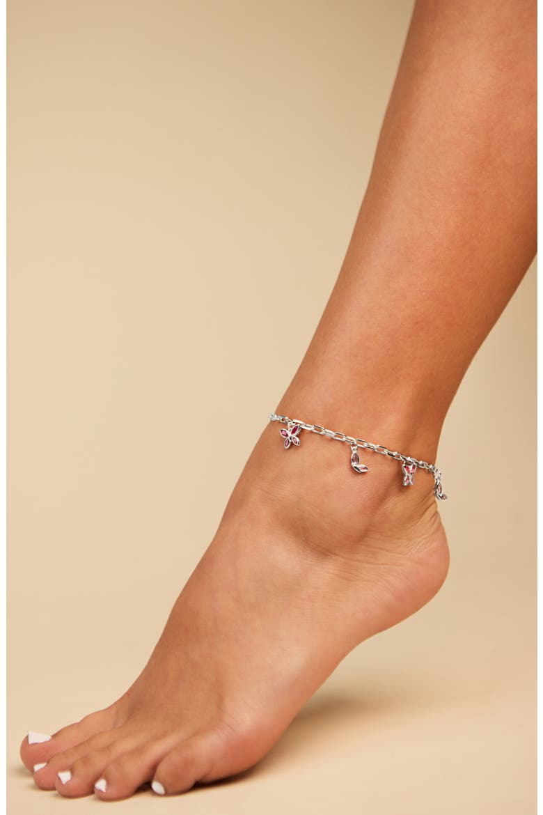 Caria Cubic Zirconia Butterfly Anklet, Alternate, color, SILVER