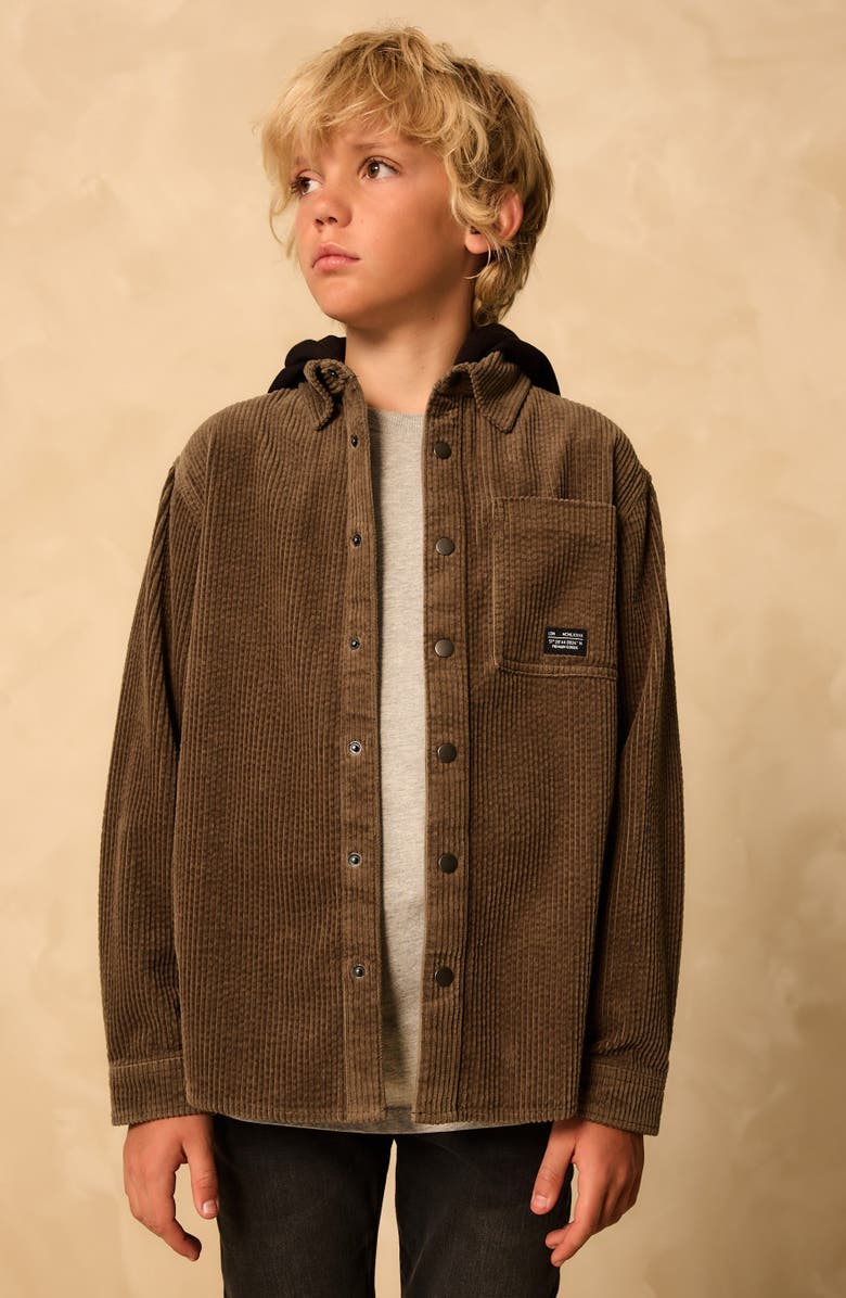 NEXT Kids' Hooded Corduroy Snap-Up Shirt Jacket, Alternate, color, Green