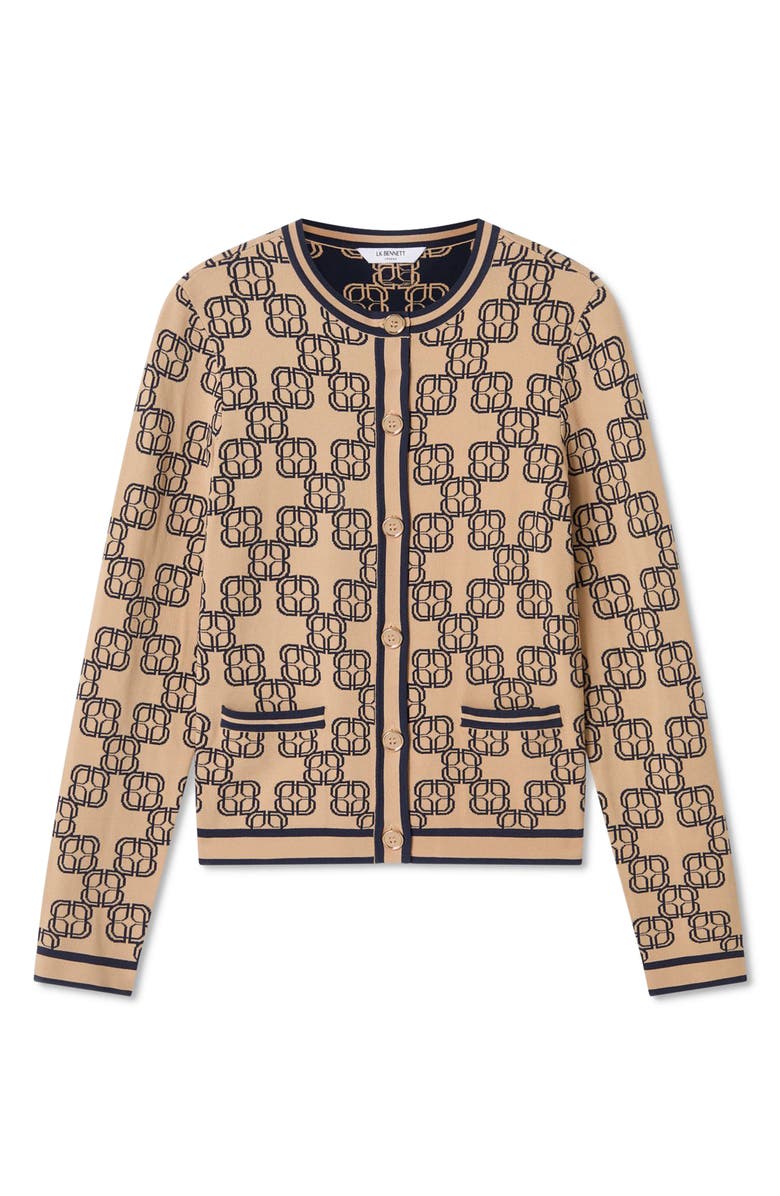 LK Bennett Odette Logo Monogram Cardigan, Alternate, color, Navy Multi
