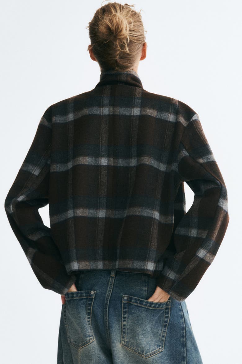 Felted Funnel-Collar Jacket, Alternate, color, Brown/plaid