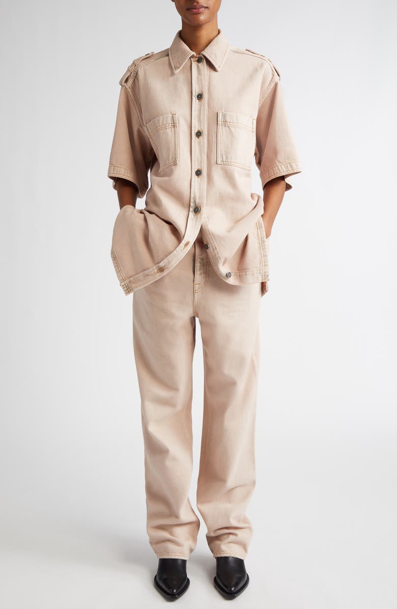 Golden Goose Nicky Oversize Denim Short Sleeve Button-Up Shirt, Alternate, color, Shadow Gray