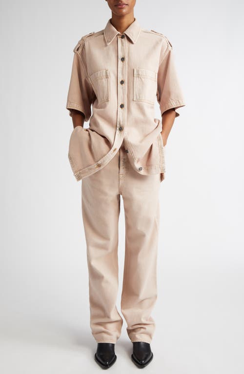 Golden Goose Nicky Oversize Denim Short Sleeve Button-up Shirt In Shadow Gray