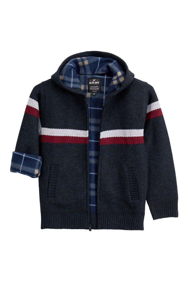 Kids' Stripe Full Zip Hoodie, Alternate, color, NAVY/WHITE