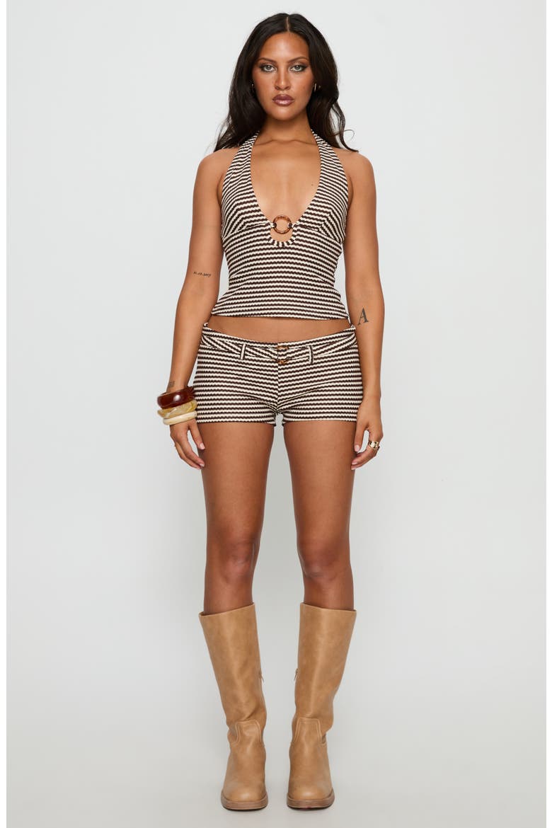 Olimpia Stripe O-Ring Halter Top, Alternate, color, BROWN STRIPE