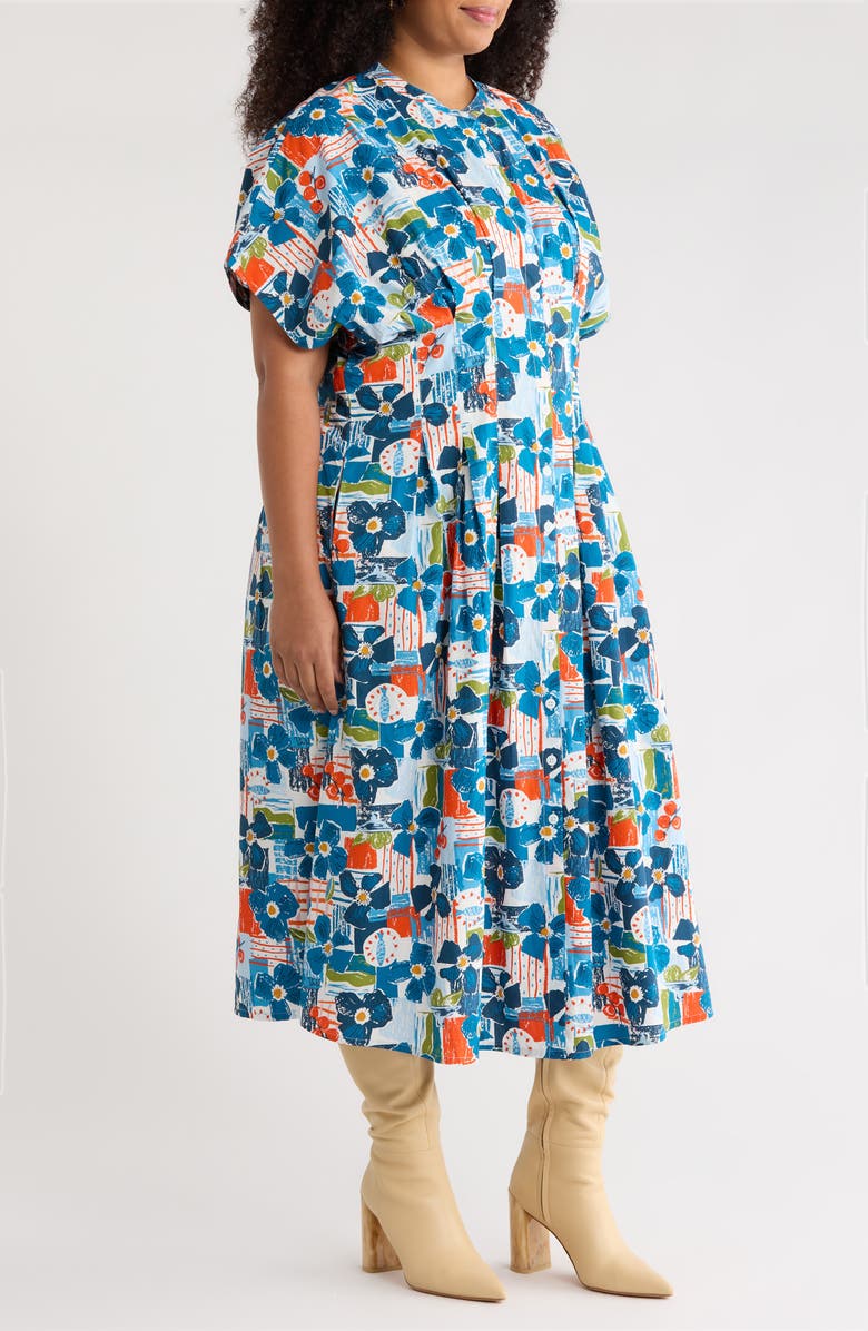 Seasalt Cornwall Lamorna Print Organic Cotton Midi Dress, Alternate, color, Table Sketch Chalk