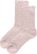 MeMoi Heart Ruffle Cuff Cotton Blend Pointelle Crew Socks