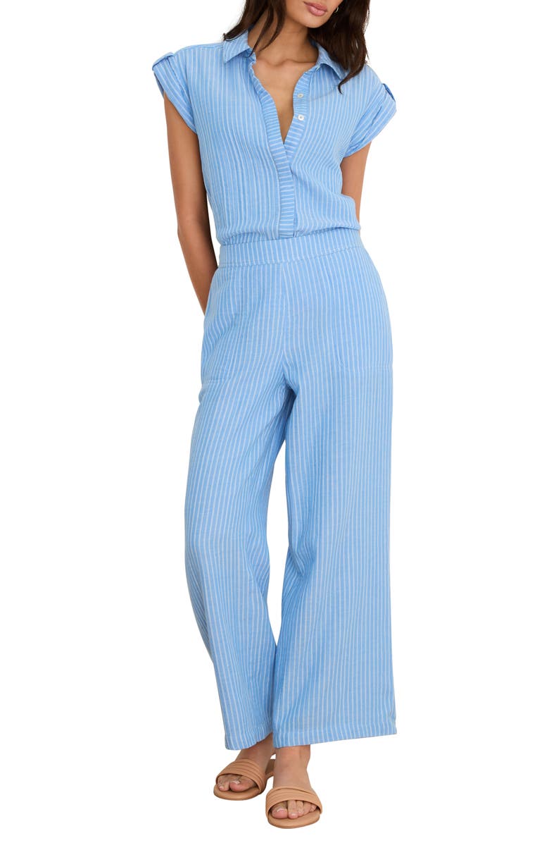 NIC+ZOE Stripe Cotton Blend Button-Up Resort Shirt, Alternate, color, Blue Multi