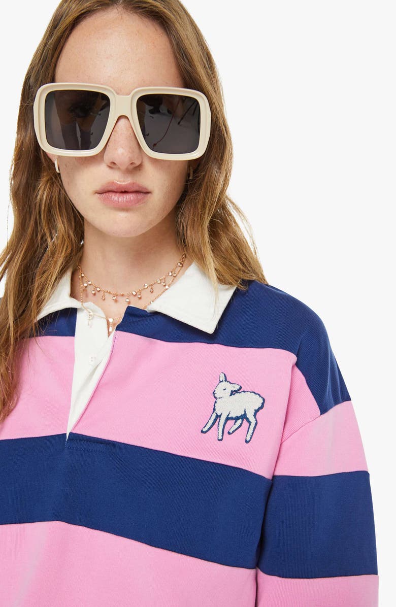 MOTHER Piece Huddle Cotton Rugby Polo, Alternate, color, Estate Blue And Begonia Pink