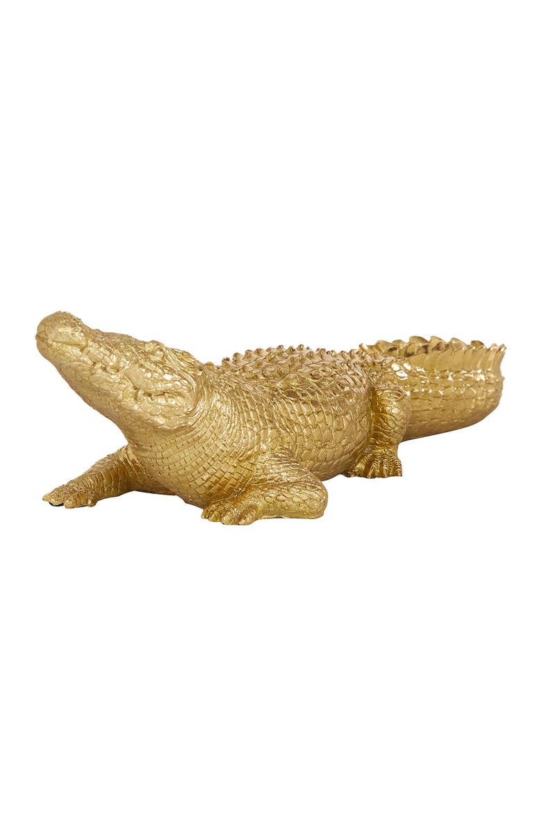 WILLOW ROW Goldtone Polystone Traditional Crocodile Sculpture, Alternate, color, 
