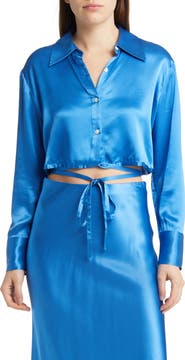 Rails Tiana Tie Waist Crop Satin Blouse