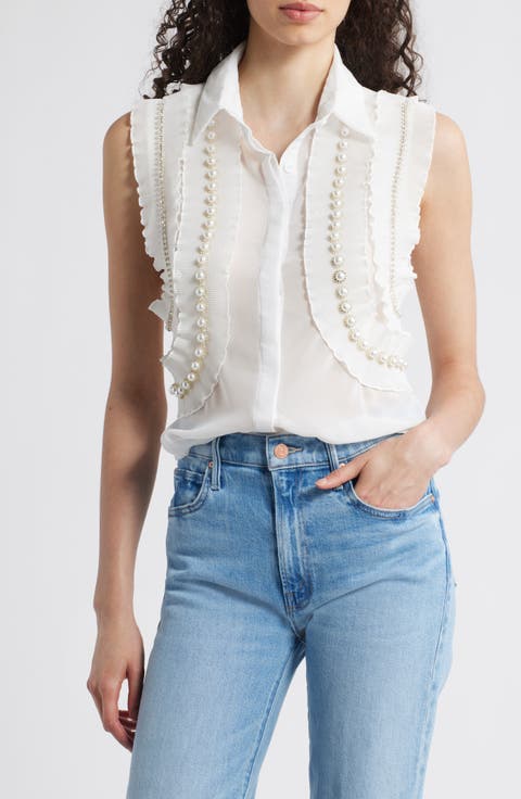 Maite Embellished Ruffle Sleeveless Shirt