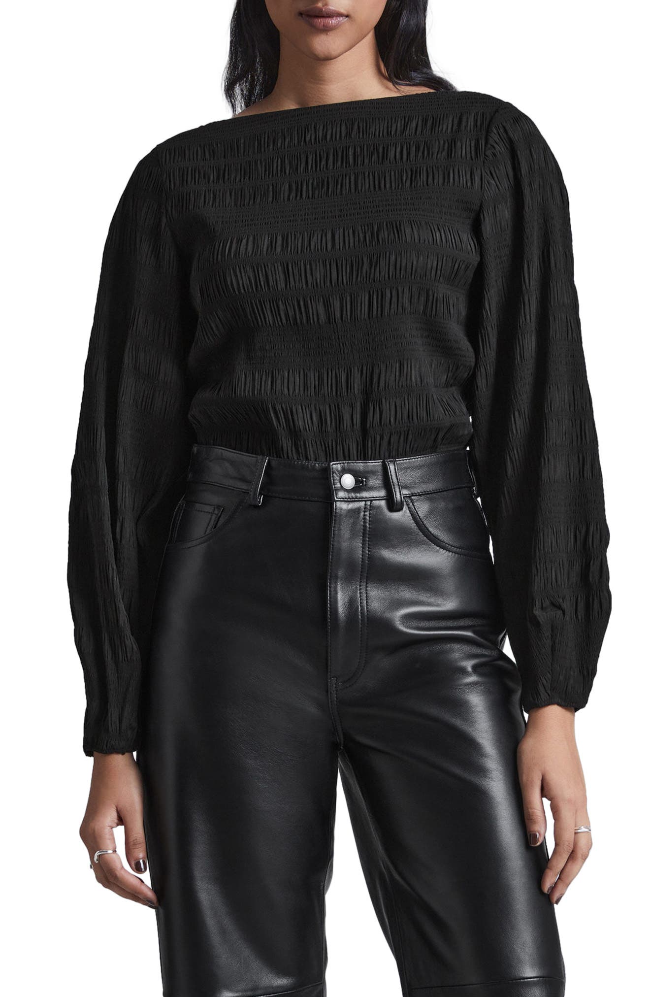 & Other Stories Shirred Bateau Neck Top