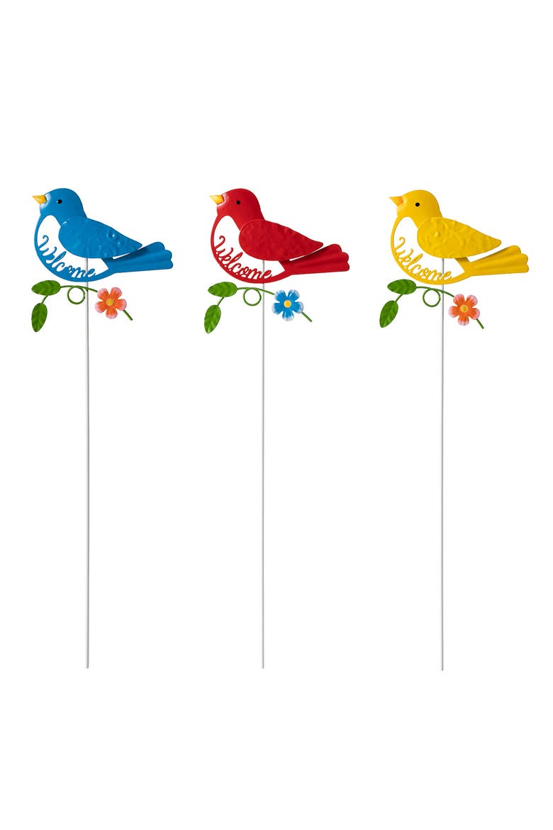16"H Set of 3 Metal Bird Picks, Main, color, Yellow