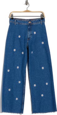 Desigual Floral Embroidered Ankle Wide Leg Jeans