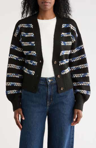 Bobeau Whipstitch V-Neck Button-Up Cardigan