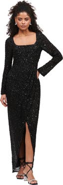BEAUUT Embellished Sequin Beaded Maxi Dress With Wrap Bottom