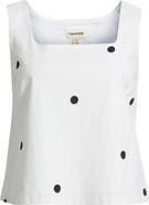 Open Edit Square Neck Sleeveless Linen Blend Top