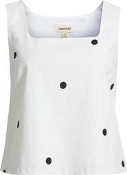 Open Edit Square Neck Sleeveless Linen Blend Top