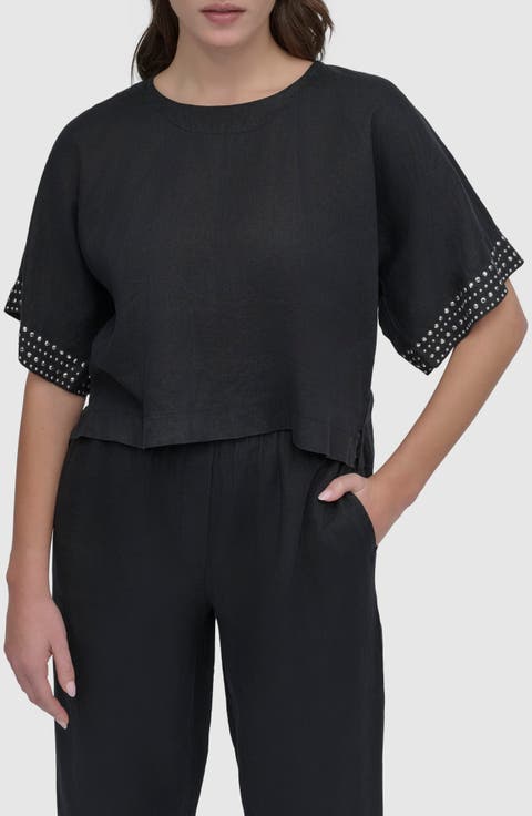 Studded Boxy Linen Top