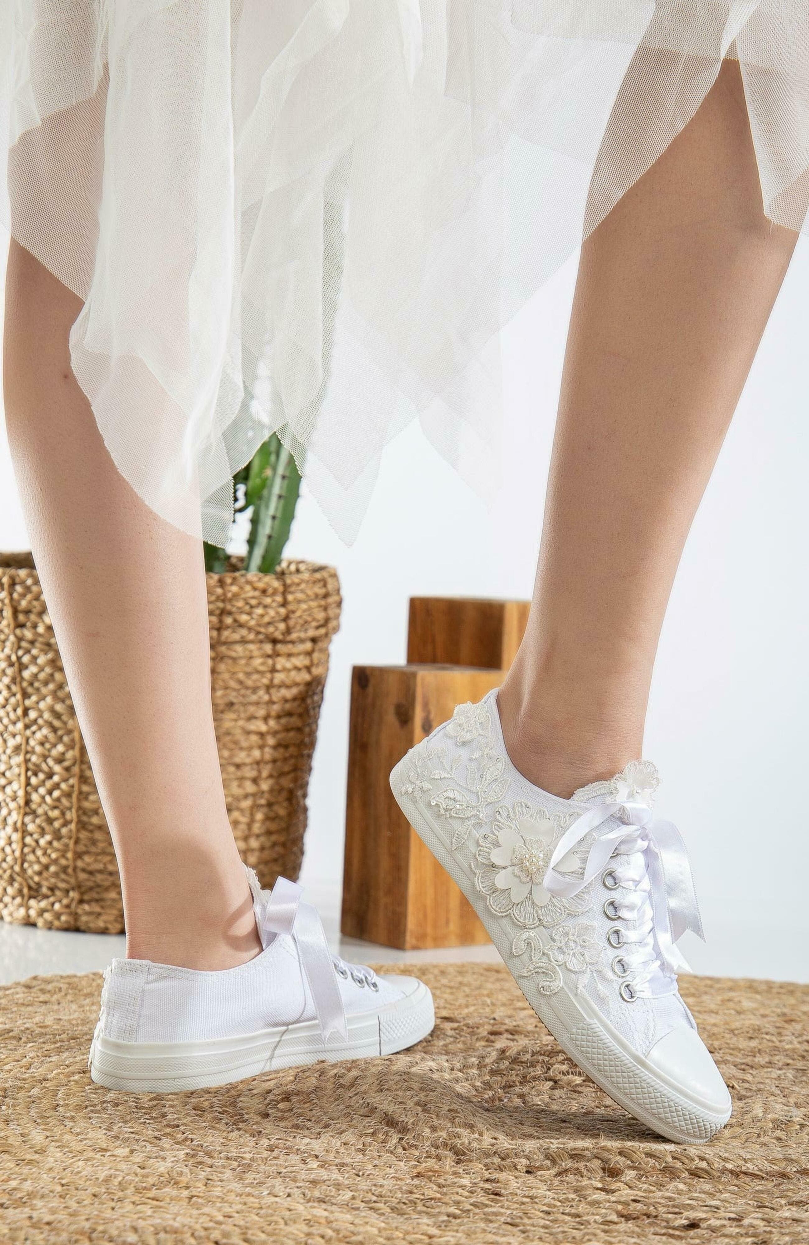 Forever 
Always Shoes Peyton Floral Lace Bridal Sneakers, Alternate, color, White