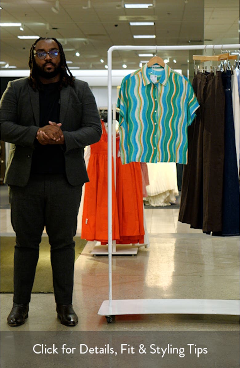 Wavy Print Short Sleeve Button-Up Shirt, sales video thumbnail