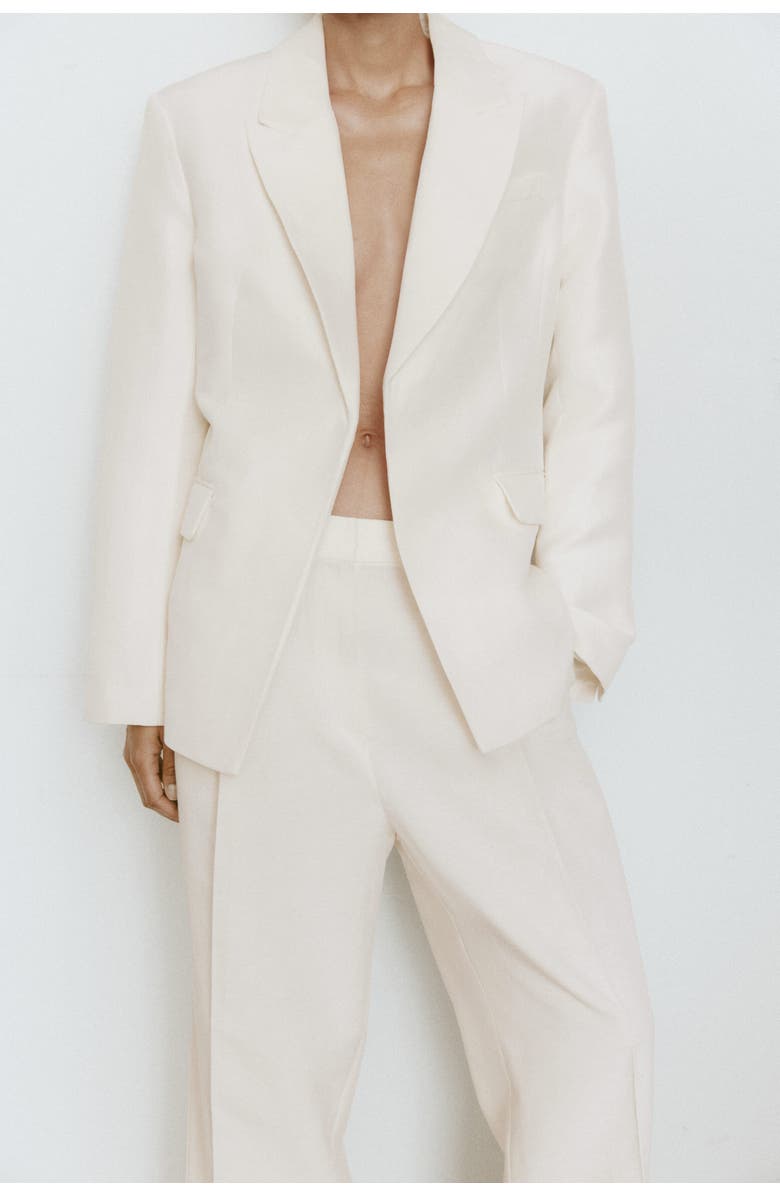H&M Tailored Linen-blend Trousers, Alternate, color, Cream