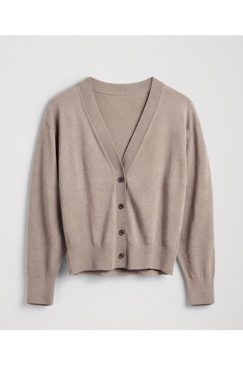 Organic Cotton Essential Cardigan, Alternate, color, Soft Umber Heather