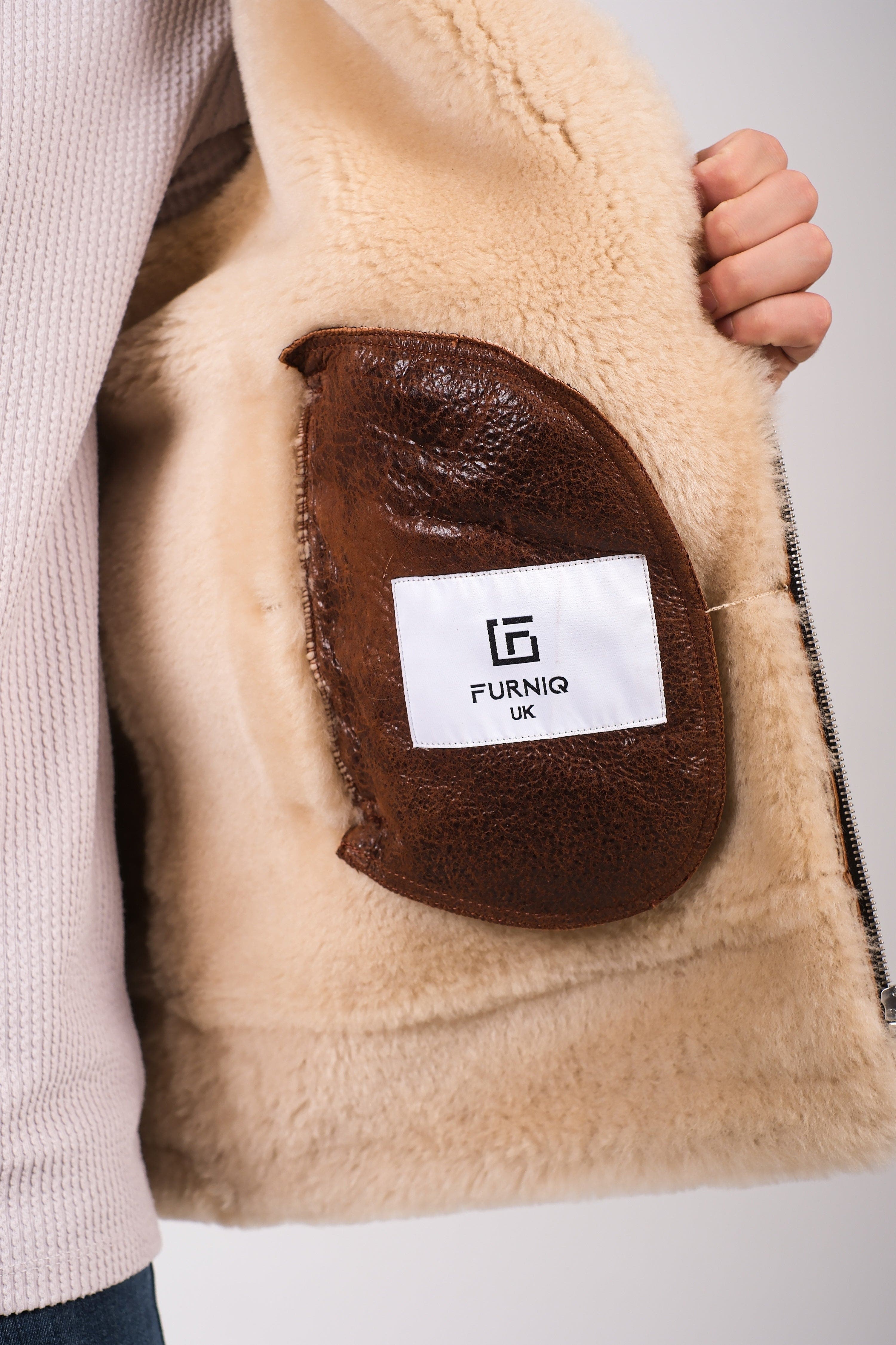 FURNIQ UK Rupert Textured Leather Shearling Aviator Jacket — фото 6