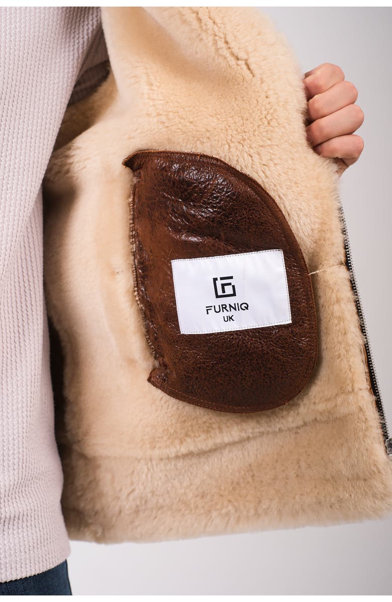 Furniq UK Rupert Textured Leather Shearling Aviator Jacket, Alternate, color, Brown