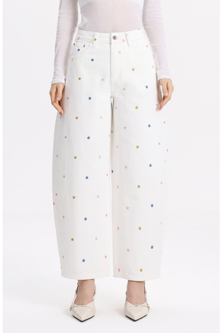 Embroidered High Waist Ankle Barrel Jeans, Main, color, EOS