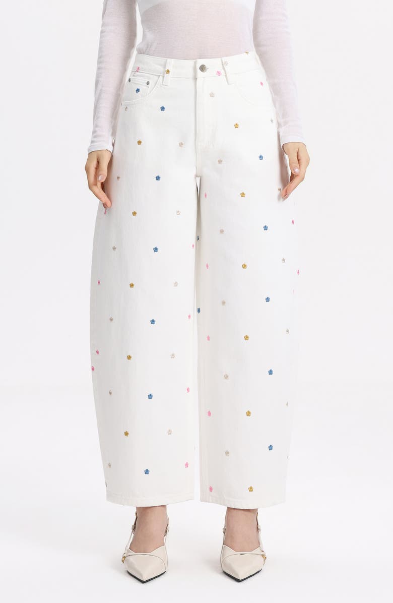 Bayeas Embroidered High Waist Ankle Barrel Jeans, Main, color, Eos