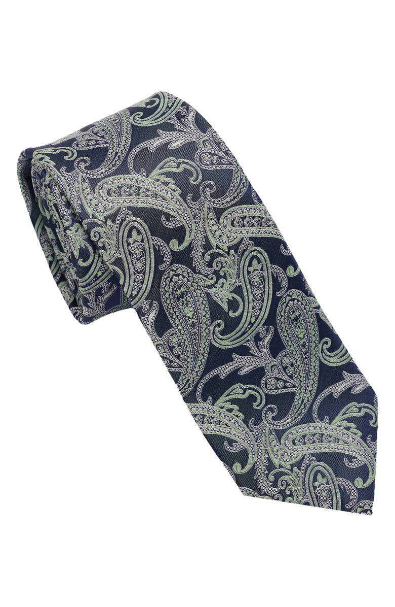 Hickey Freeman Paisley Print Tie, Main, color, Navy/ Green