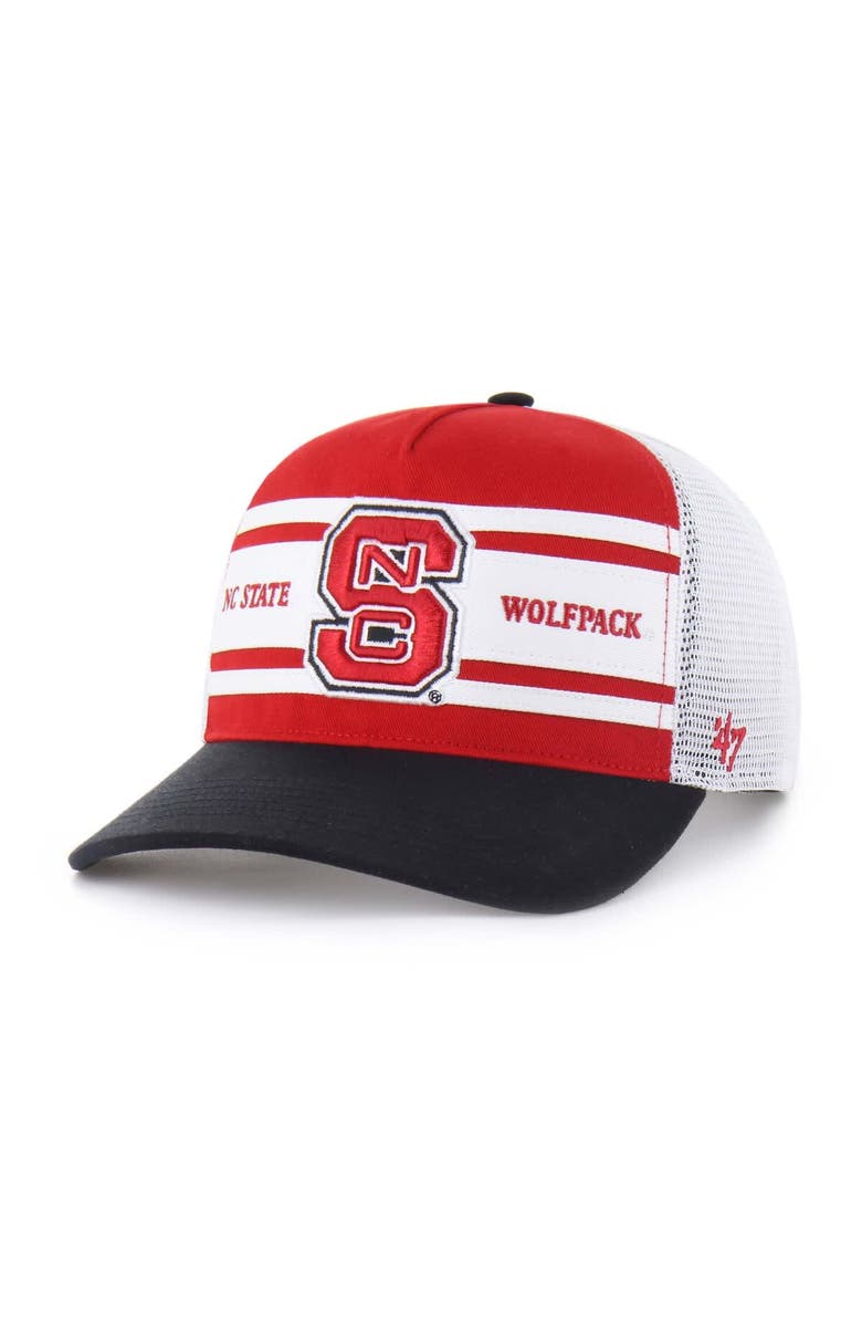 '47 Youth '47 Red/Black NC State Wolfpack Super Stripe Hitch Adjustable Trucker Hat, Main, color, Red