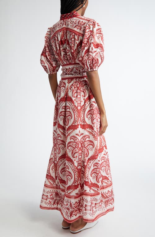 Shop Farm Rio Tropical Cameo Puff Sleeve Cotton Maxi Dress In Tropical Cameo Off-white