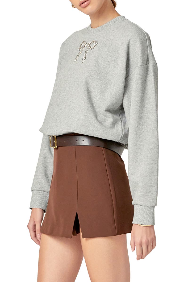 English Factory Embellished Bow Sweatshirt, Alternate, color, Heather Grey