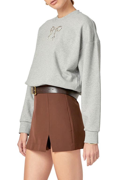 English Factory Embellished Bow Sweatshirt In Heather Grey