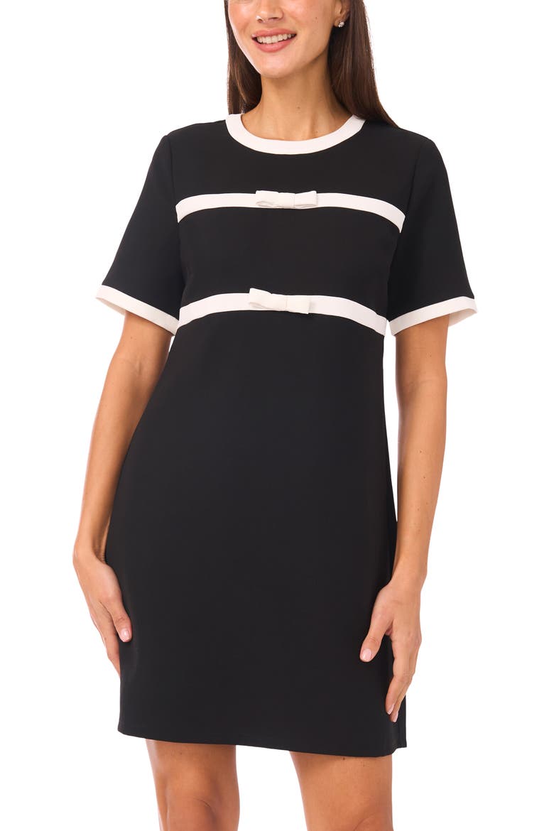 Bow Stripe Shift Dress, Alternate, color, RICH BLACK