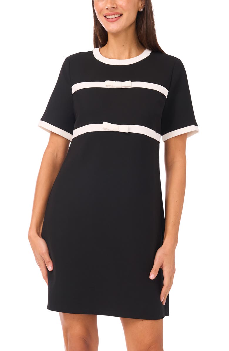 CeCe Bow Stripe Shift Dress, Alternate, color, Rich Black