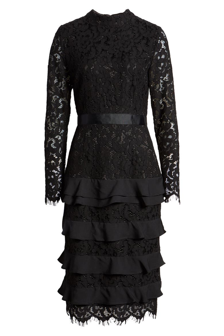 Long Sleeve Lace Dress, Alternate, color, BLACK