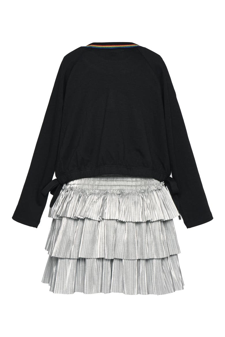 Kids' Mixed Media Rainbow Ruffle Dress, Alternate, color, BLACK MULTI