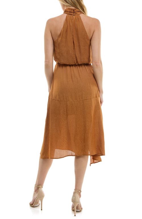 Socialite Tiered Satin Midi Dress In Camel