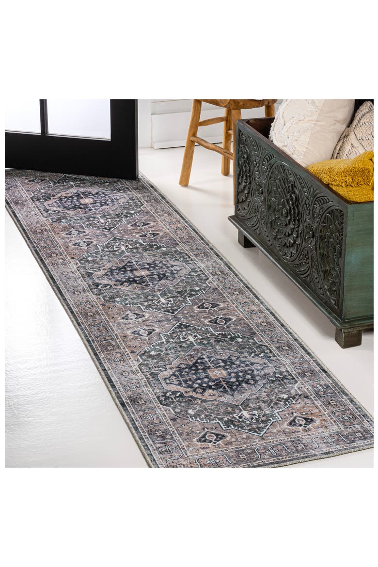 Alacati Ogee Medallion Machine-Washable Area Rug, Alternate, color, Dark Green/Dark Beige