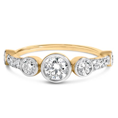 10k Yellow Gold Plated Silver 1.0 Cttw Round Lab Grown Diamond Bezel Station Ring