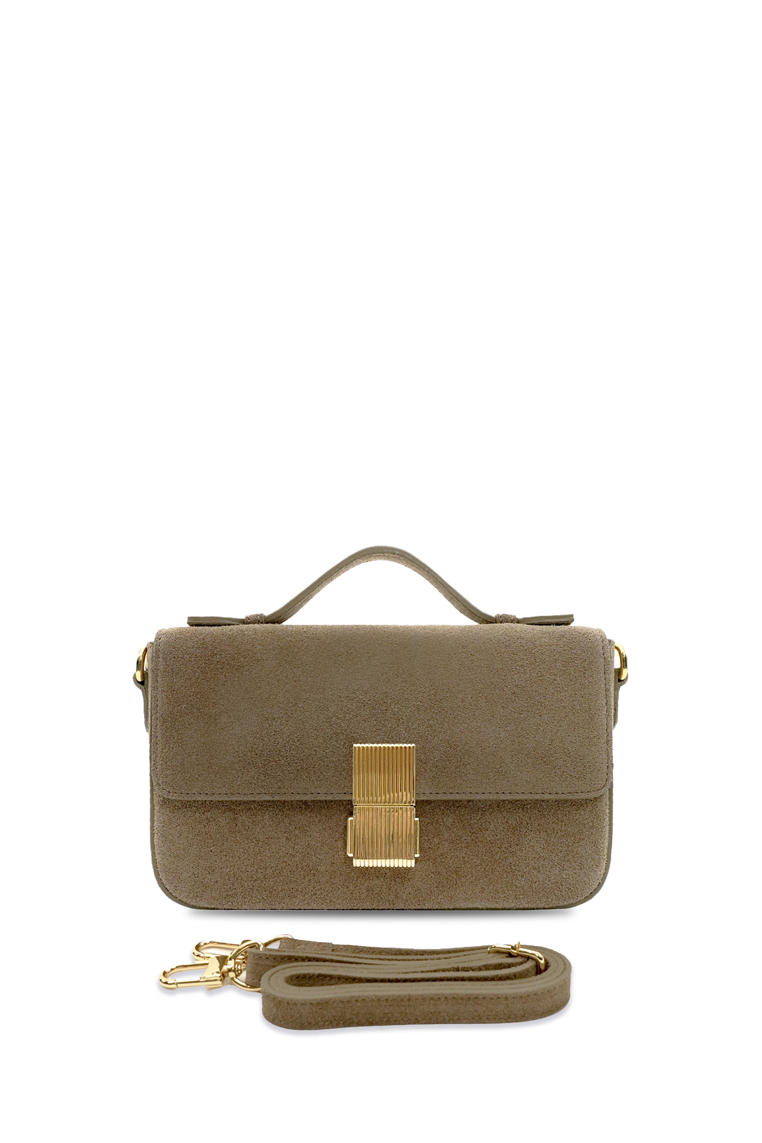 The Flora Top Handle Suede Bag, Alternate, color, Mink