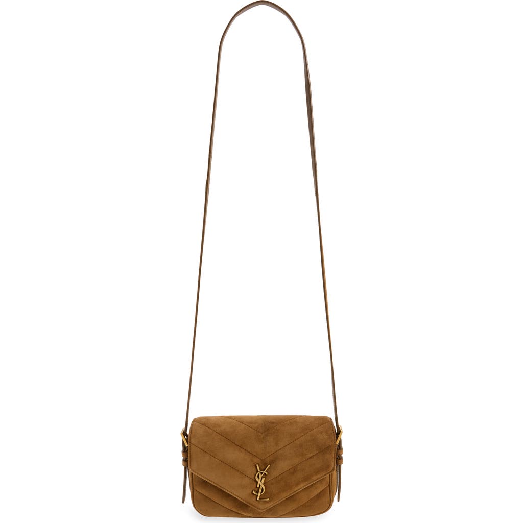 Saint Laurent Toy Loulou Matelassé Suede Crossbody Bag in Caramel Cognac at Nordstrom