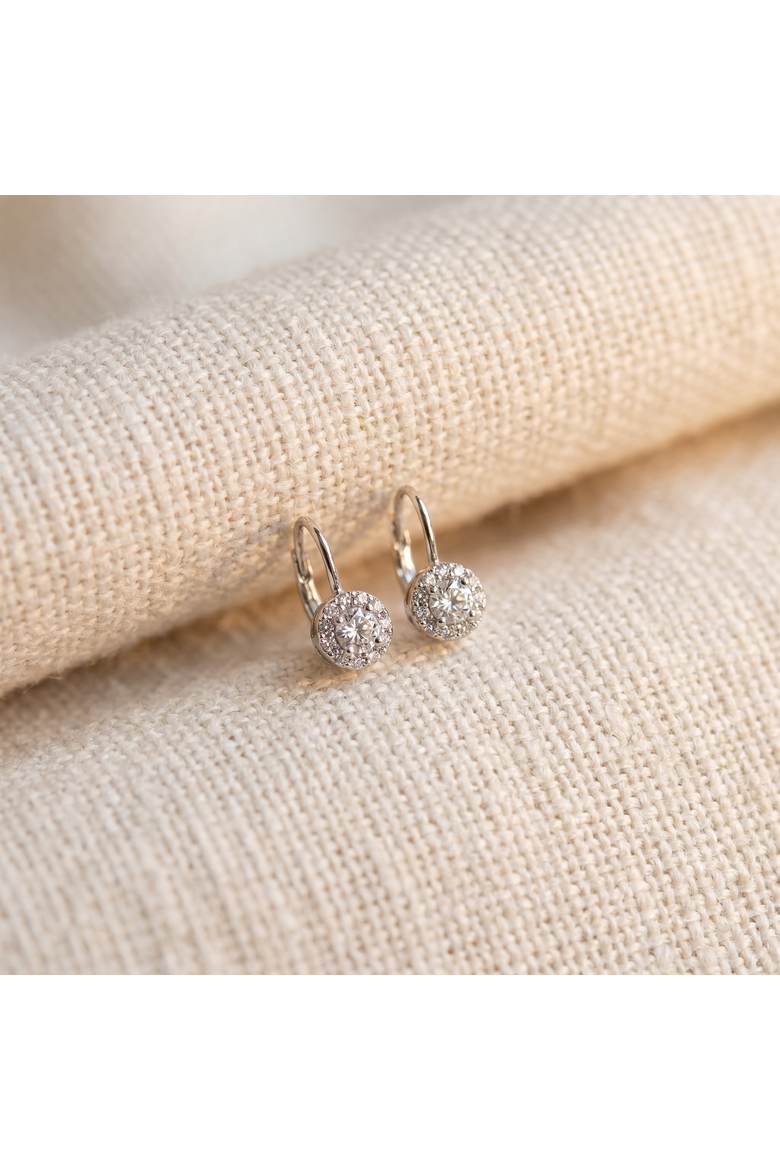 1/2Ct Halo Diamond Hoops With Lever Backs Lab Grown Small 1/2" Tall, Alternate, color, Silver