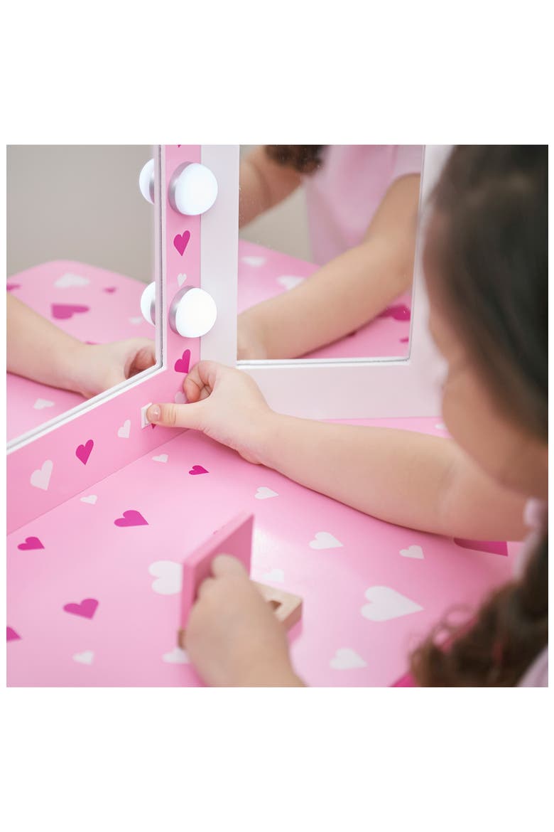 Princess Gisele Sweetheart Vanity & Stool Set, Alternate, color, WHITE/ PINK