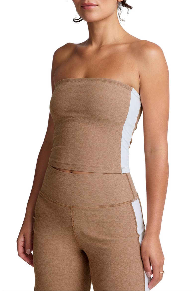 Space Dye Strapless Stripe Crop Top, Main, color, DESERT SAND/ CLOUD WHITE